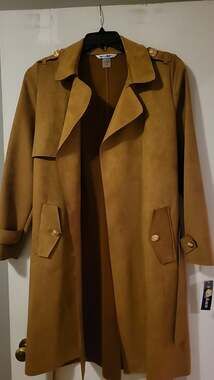 Nygård Faux Suede Belted Open Front Trench Coat